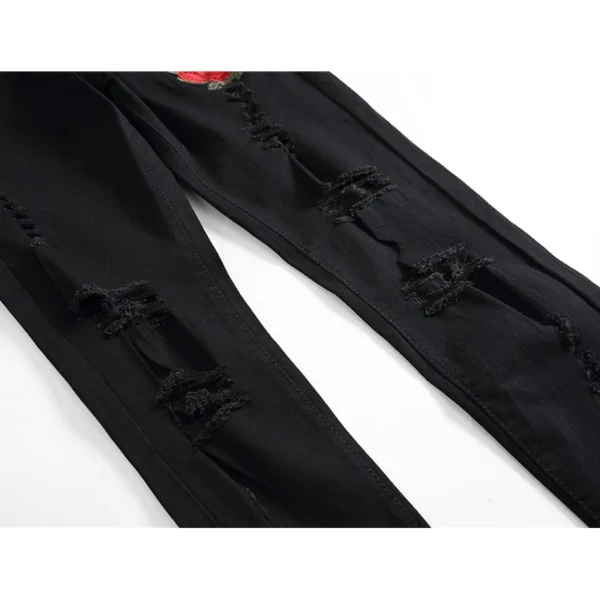 New Black Ripped Jeans with Embroidery Men with Flowers Rose Embroidered Men's Denim Jeans Stretch Skinny Jeans Pants - Image 3