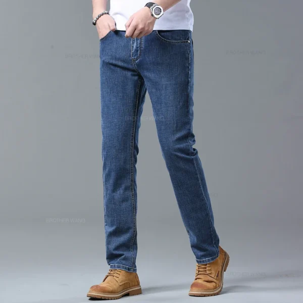 Spring Men's Light Blue Slim Jeans Stylish Casual Stretch Fabric Denim Pants Classic Trousers Smoke Gray - Image 5