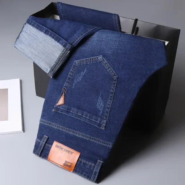 2022 Straight Elastic Cotton Jeans Men Fashion Business Classic Style Jean Denim Pants Trouser - Image 3