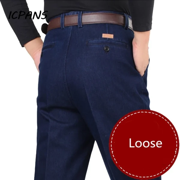 High Waist Double Pleated Denim Jeans For Men Autumn Classic Straight Loose Blue Stretch Jeans Men Pants Plus Size 30- 42 44 46 - Image 3