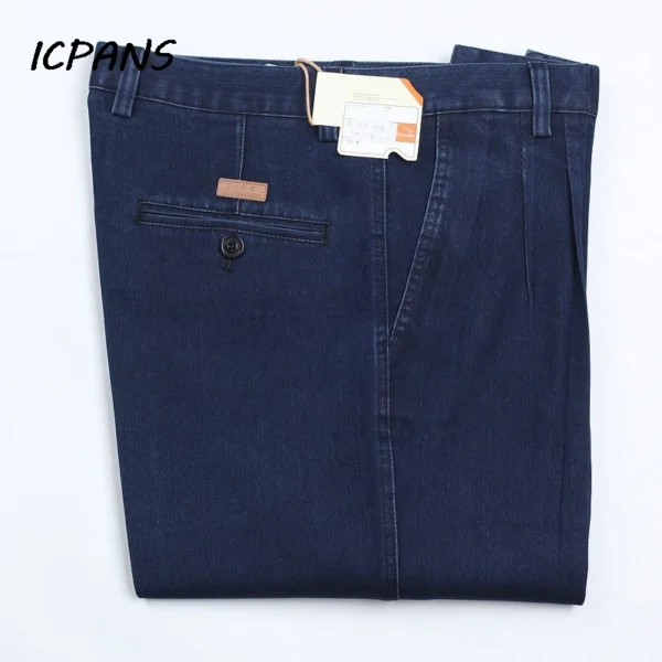 High Waist Double Pleated Denim Jeans For Men Autumn Classic Straight Loose Blue Stretch Jeans Men Pants Plus Size 30- 42 44 46 - Image 2