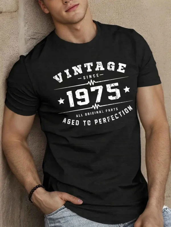 Men's summer 100 pure cotton fashionable casual loose oversized classic 1975 printed round neck short sleeved T-shirt top