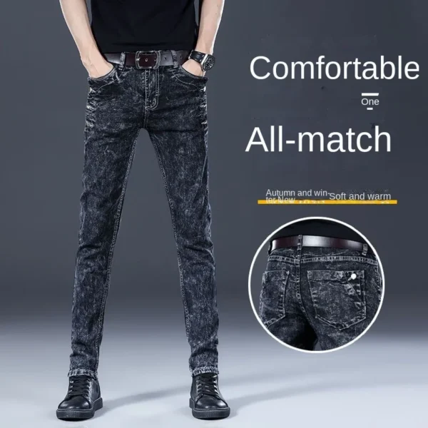 Fashion Stylish Korean Style Clothes Classic Kpop Streetwear Luxury Slim-Fit Smoke Gray Men's Jeans Casual Cowboy Pants for Men - Image 2
