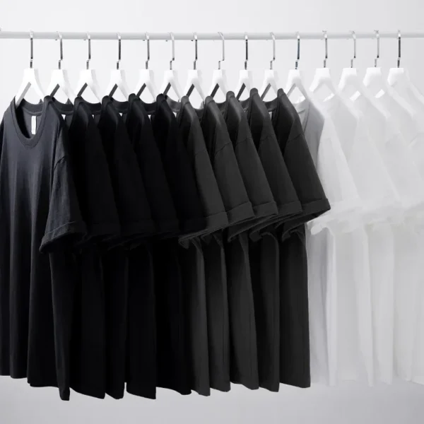 Oversize 240g Pure Color Heavy Cotton Man T Shirts Loose Drop Shoulder Short Sleeve Men T-Shirt Fashion Brand Men's Undershirt - Image 4