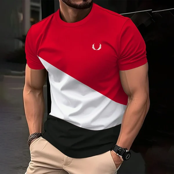 2025 Fashion Men's Color Blocking Printed T-Shirt Casual Street Male Crew Neck Short Sleeve T Shirt Large Size Menswear Clothing - Image 3