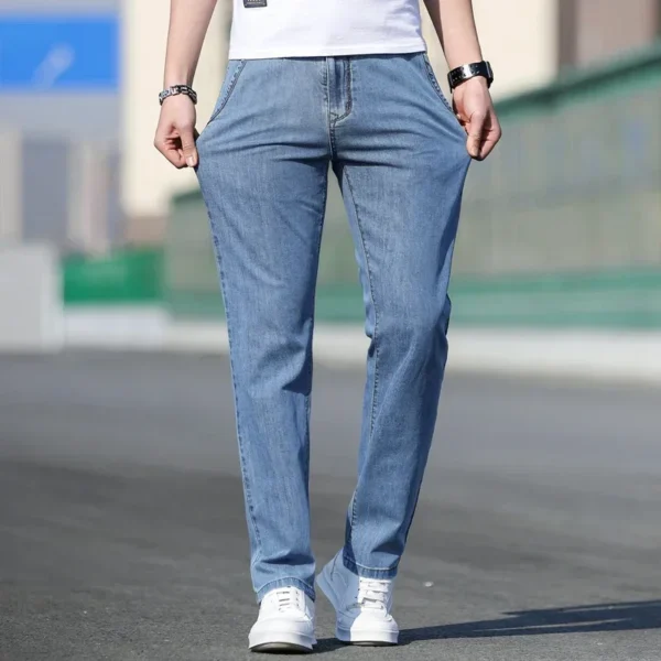 2025 Summer New Men's Loose Gray Jeans Fashion Casual Stretch Straight-leg Denim Pants Male Light Blue Men's Trousers - Image 4