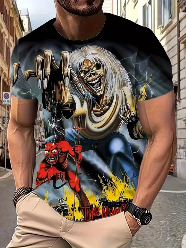 Bold Monster Graphic Tee for Plus Size Men - Summer-Ready, Comfortable Short Sleeves, Eye-Catching Design A Stylish Must-Have - Image 4