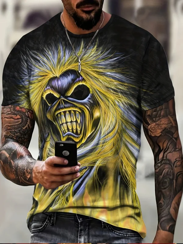 Bold Monster Graphic Tee for Plus Size Men - Summer-Ready, Comfortable Short Sleeves, Eye-Catching Design A Stylish Must-Have - Image 3