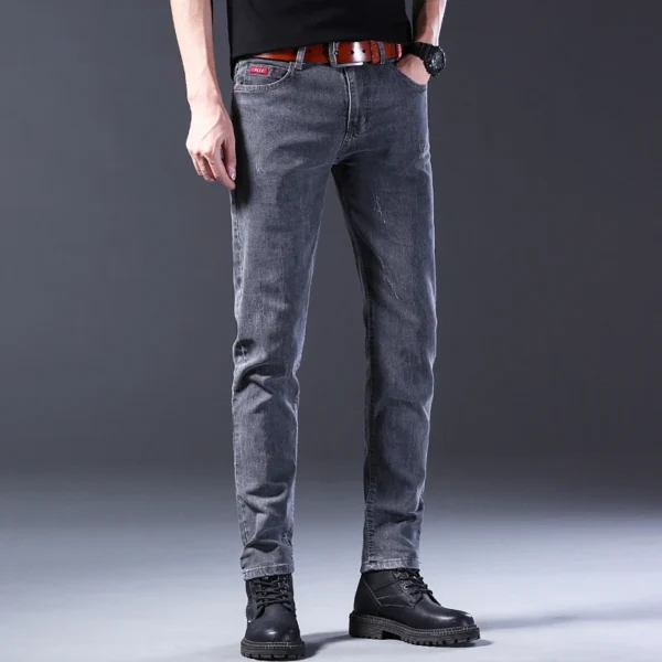 2024 Classic Men’s High Street Fashion Small Foot Skinny Jeans Stretch Soft Straight Leg Versatile Denim Trousers Gray Male - Image 4