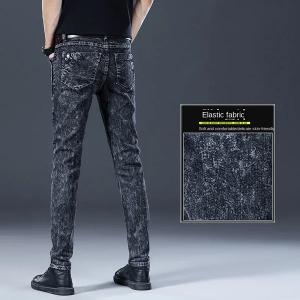 Fashion Stylish Korean Style Clothes Classic Kpop Streetwear Luxury Slim-Fit Smoke Gray Men's Jeans Casual Cowboy Pants for Men - Image 3