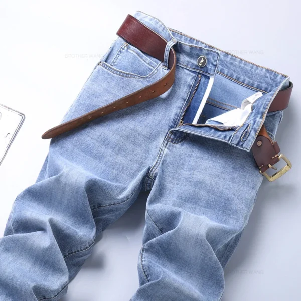 Spring Men's Light Blue Slim Jeans Stylish Casual Stretch Fabric Denim Pants Classic Trousers Smoke Gray - Image 6