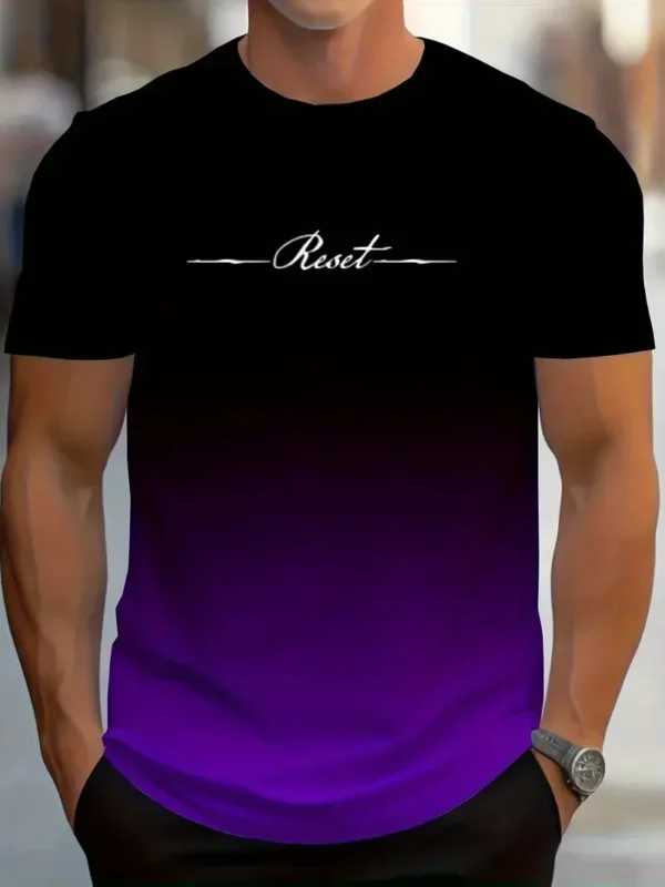 2025Men Gradient Reset Letter 3D Printed Tshirt Summer Outdoor Casual Sport Quick Drying Short Sleeve Top Plus Size Men Clothing - Image 4