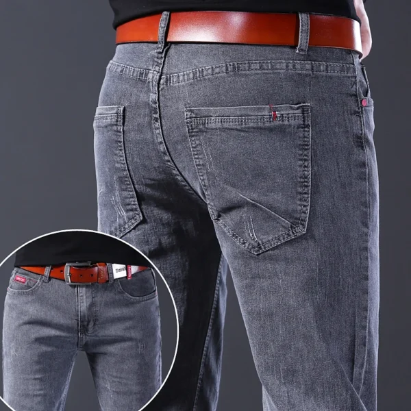 2024 Classic Men’s High Street Fashion Small Foot Skinny Jeans Stretch Soft Straight Leg Versatile Denim Trousers Gray Male