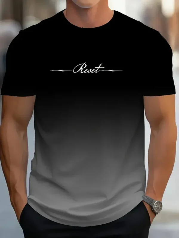 2025Men Gradient Reset Letter 3D Printed Tshirt Summer Outdoor Casual Sport Quick Drying Short Sleeve Top Plus Size Men Clothing - Image 2