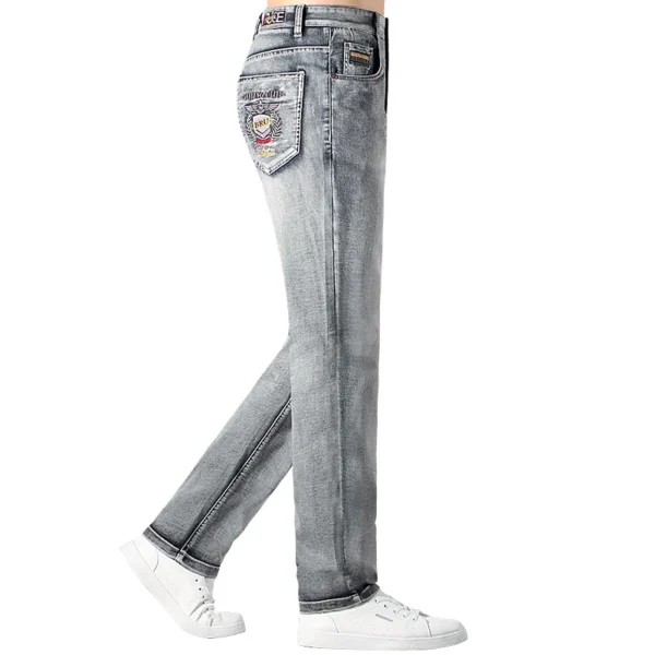 Bruce&Shark New Summer Thin Light Gray Casual Loos Straight Men's Jeans Stretch Cotton Jeans for Men Fashion Mid Waist Big Size - Image 4