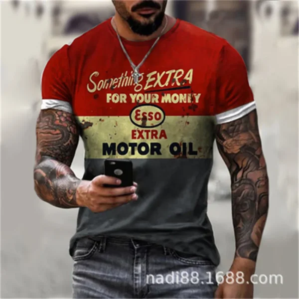 Castrol retro 3D letter printing men's T-shirt short-sleeved o-neck summer street fashion new T2022 - Image 2