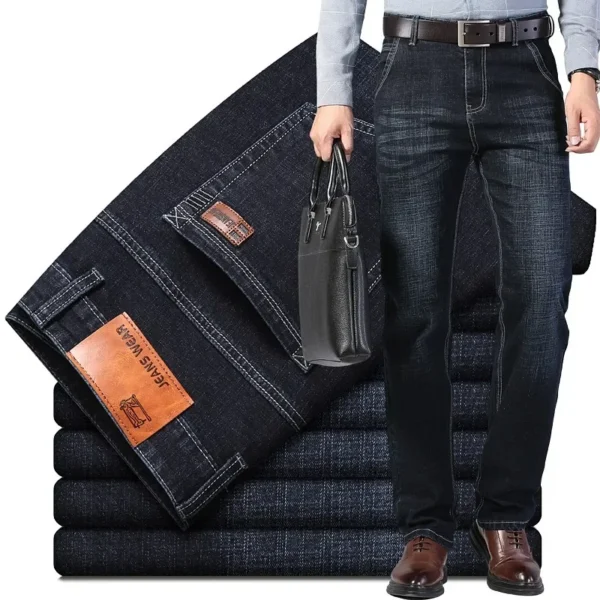 2022 Straight Elastic Cotton Jeans Men Fashion Business Classic Style Jean Denim Pants Trouser - Image 2