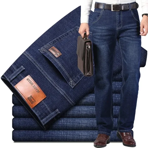 2022 Straight Elastic Cotton Jeans Men Fashion Business Classic Style Jean Denim Pants Trouser