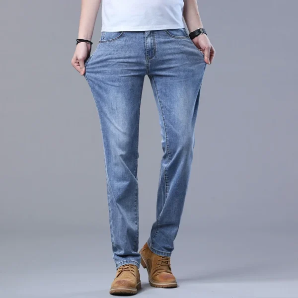 Spring Men's Light Blue Slim Jeans Stylish Casual Stretch Fabric Denim Pants Classic Trousers Smoke Gray - Image 3