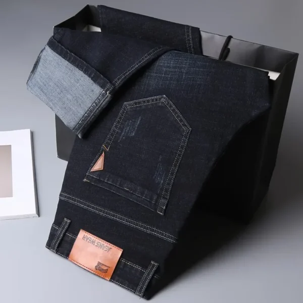 2022 Straight Elastic Cotton Jeans Men Fashion Business Classic Style Jean Denim Pants Trouser - Image 4