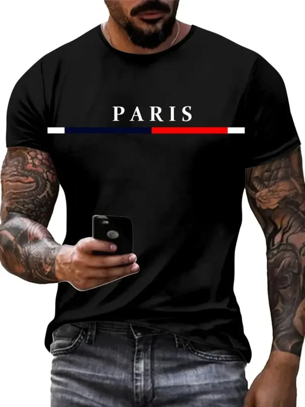 Summer men's gradient Paris letter 3D printed T-shirt for outdoor sports quick drying short sleeved top plus size men's clothing - Image 4