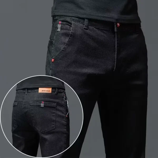 Solid Color Cotton Black Dark Gray Jeans Men's Trousers Classic Slim Stretch Casual Korean Fashion Youth Male Denim Trousers