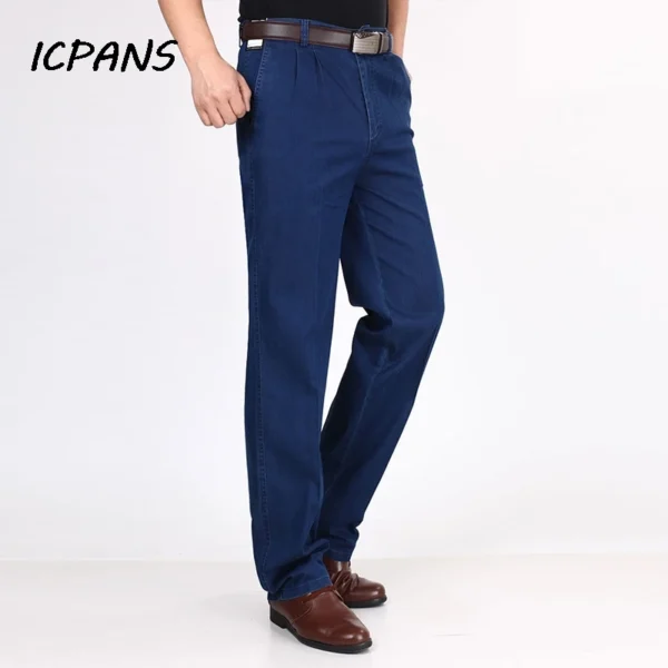 High Waist Double Pleated Denim Jeans For Men Autumn Classic Straight Loose Blue Stretch Jeans Men Pants Plus Size 30- 42 44 46 - Image 4