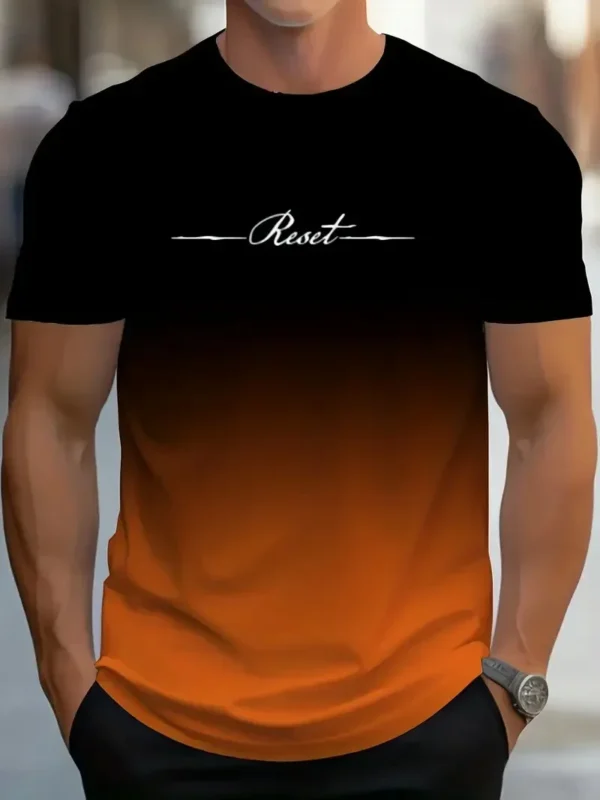 2025Men Gradient Reset Letter 3D Printed Tshirt Summer Outdoor Casual Sport Quick Drying Short Sleeve Top Plus Size Men Clothing - Image 3
