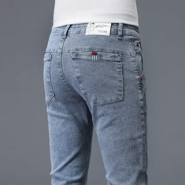 Solid Color Cotton Black Dark Gray Jeans Men's Trousers Classic Slim Stretch Casual Korean Fashion Youth Male Denim Trousers - Image 3