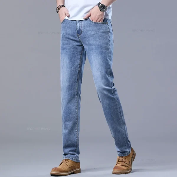 Spring Men's Light Blue Slim Jeans Stylish Casual Stretch Fabric Denim Pants Classic Trousers Smoke Gray - Image 4