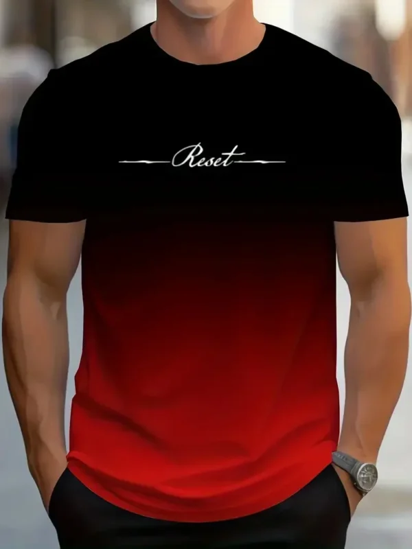 2025Men Gradient Reset Letter 3D Printed Tshirt Summer Outdoor Casual Sport Quick Drying Short Sleeve Top Plus Size Men Clothing