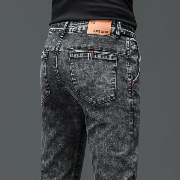 Solid Color Cotton Black Dark Gray Jeans Men's Trousers Classic Slim Stretch Casual Korean Fashion Youth Male Denim Trousers - Image 4