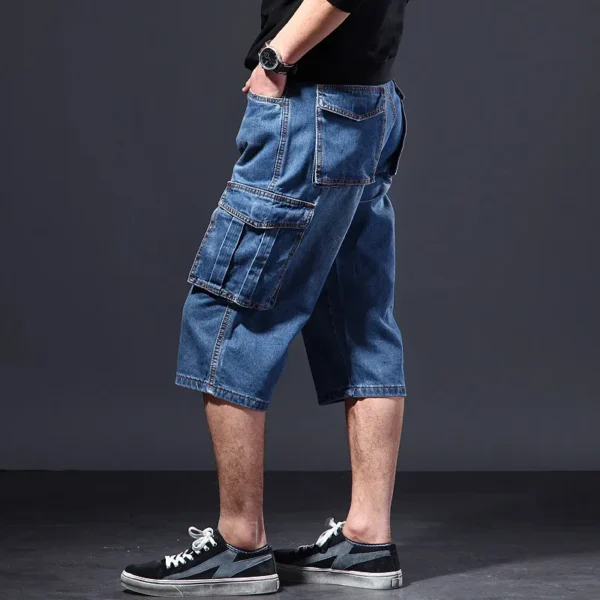 2025 summer new thin loose multi pocket workwear five quarter pants denim shorts seven quarter pants casual wide leg jeans men - Image 2