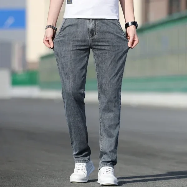 2025 Summer New Men's Loose Gray Jeans Fashion Casual Stretch Straight-leg Denim Pants Male Light Blue Men's Trousers - Image 2