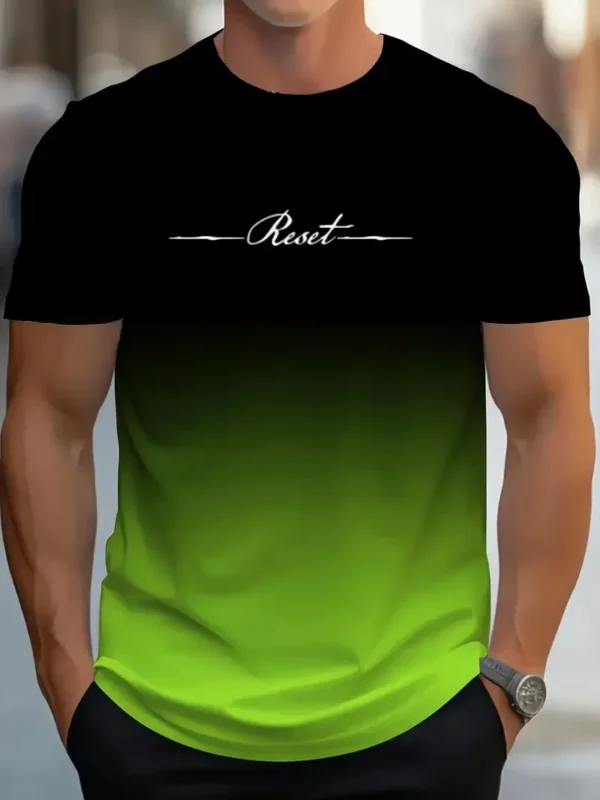 2025Men Gradient Reset Letter 3D Printed Tshirt Summer Outdoor Casual Sport Quick Drying Short Sleeve Top Plus Size Men Clothing - Image 5