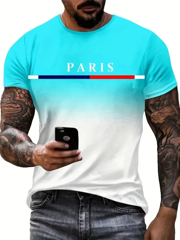 Summer men's gradient Paris letter 3D printed T-shirt for outdoor sports quick drying short sleeved top plus size men's clothing - Image 6