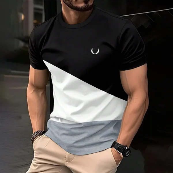 2025 Fashion Men's Color Blocking Printed T-Shirt Casual Street Male Crew Neck Short Sleeve T Shirt Large Size Menswear Clothing - Image 2