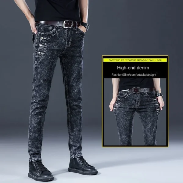 Fashion Stylish Korean Style Clothes Classic Kpop Streetwear Luxury Slim-Fit Smoke Gray Men's Jeans Casual Cowboy Pants for Men - Image 4