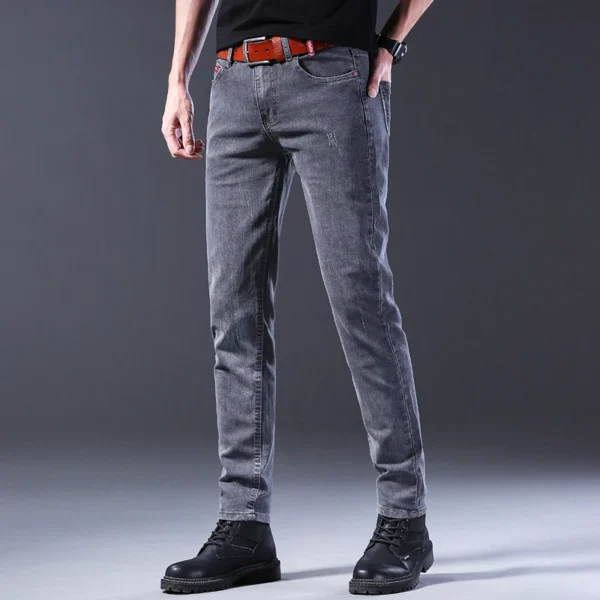 2024 Classic Men’s High Street Fashion Small Foot Skinny Jeans Stretch Soft Straight Leg Versatile Denim Trousers Gray Male - Image 3