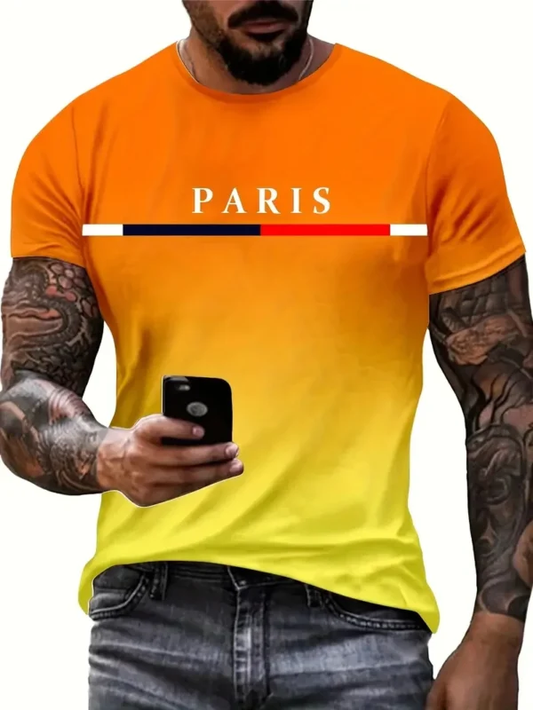 Summer men's gradient Paris letter 3D printed T-shirt for outdoor sports quick drying short sleeved top plus size men's clothing - Image 5