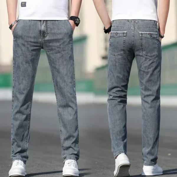 2025 Summer New Men's Loose Gray Jeans Fashion Casual Stretch Straight-leg Denim Pants Male Light Blue Men's Trousers - Image 3