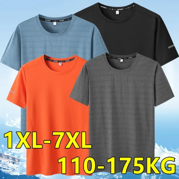 Plus Size T-shirt for Men 7XL/6XL Summer Quick Dry Sport T-shirt 110-175kg Big Size Round Neck Short Sleeve Oversized Gym Tees