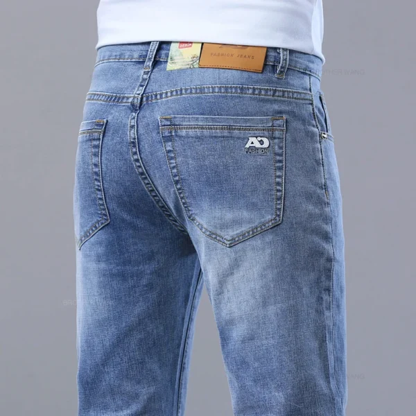 Spring Men's Light Blue Slim Jeans Stylish Casual Stretch Fabric Denim Pants Classic Trousers Smoke Gray - Image 2