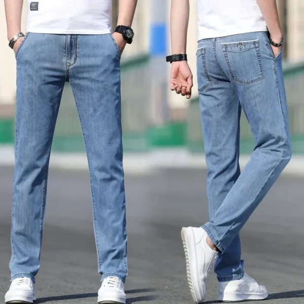 2025 Summer New Men's Loose Gray Jeans Fashion Casual Stretch Straight-leg Denim Pants Male Light Blue Men's Trousers - Image 5