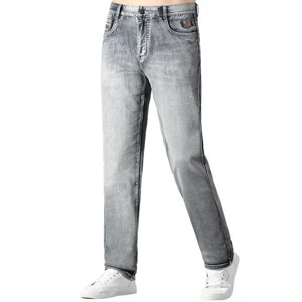 Bruce&Shark New Summer Thin Light Gray Casual Loos Straight Men's Jeans Stretch Cotton Jeans for Men Fashion Mid Waist Big Size - Image 2